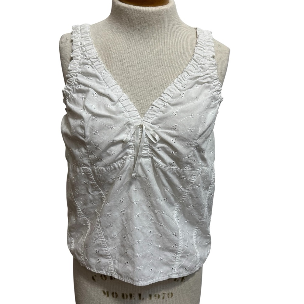 Vintage Zoey Beth 90s Embroidered Eyelet Babydoll Top Women XL V-Neck Sleeveless
